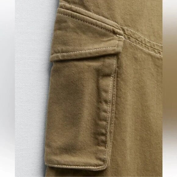 Zara Full Length Cargo Khaki Pants Womens XS Light Khaki Cotton - Picture 6 of 6